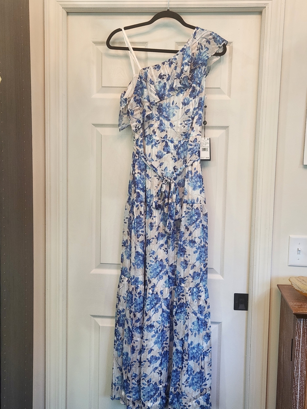 Blue Floral One-Shoulder Girls' Maxi Dress